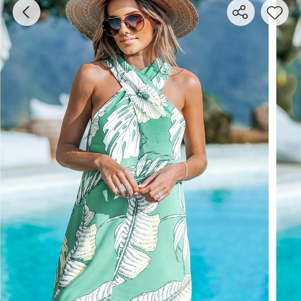 CUPSHE cross neck palm leaf dress